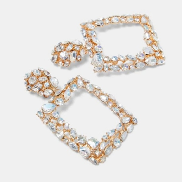 Square Crystal Earrings Chandelier Earrings - Picture 2 of 7